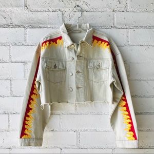 Dolls Kill Flame Crop Denim Jacket Small N…